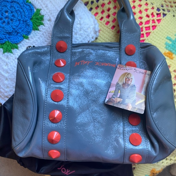 Betsey Johnson Handbags - Betsey Johnson Gray Shoulder Bag with Red Accents